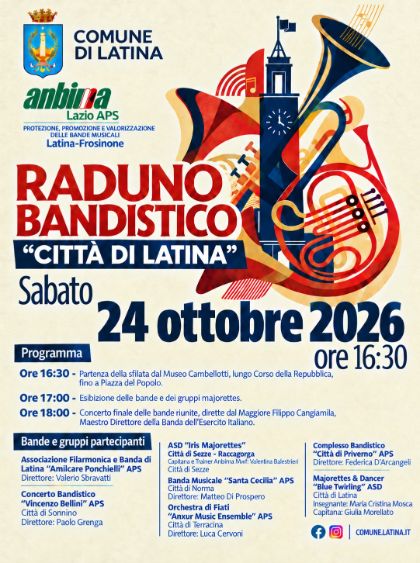 Raduno Bandistico “Città di Latina”, sabato 24 ottobre la sfilata e il concerto nel centro della città