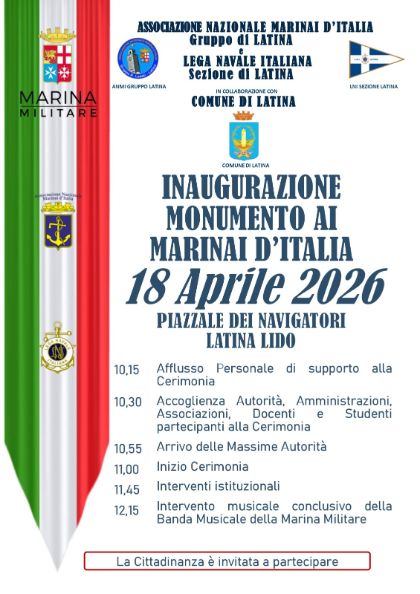 Monumento ai Marinai d'Italia, l'inaugurazione il 18 aprile sul lungomare di Latina