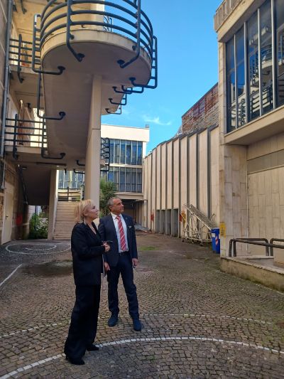 Sindaco Celentano e vice sindaco Carnevale durante un sopralluogo al Palacultura