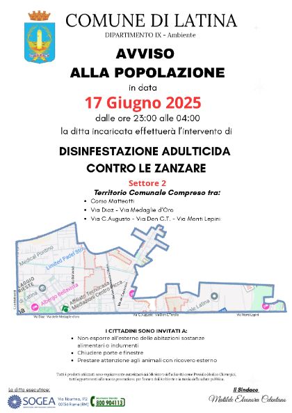 Disinfestazione zanzare settore 2 - 17 giugno Disinfestazione zanzare settore 2 - 17 giugno