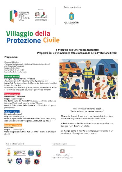 Il Comune di Latina celebra la Protezione Civile: dal 6 al 12 ottobre una settimana di eventi, incontri e dimostrazioni Il Comune di Latina celebra la Protezione Civile: dal 6 al 12 ottobre una settimana di eventi, incontri e dimostrazioni