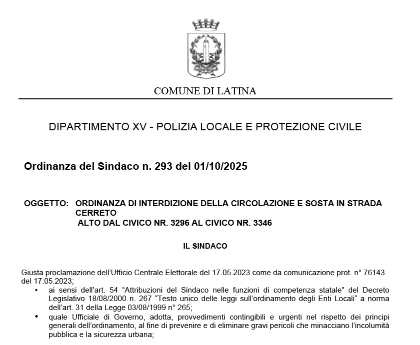 Ordinanza di interdizione della circolazione e sosta in strada Cerreto Alto 